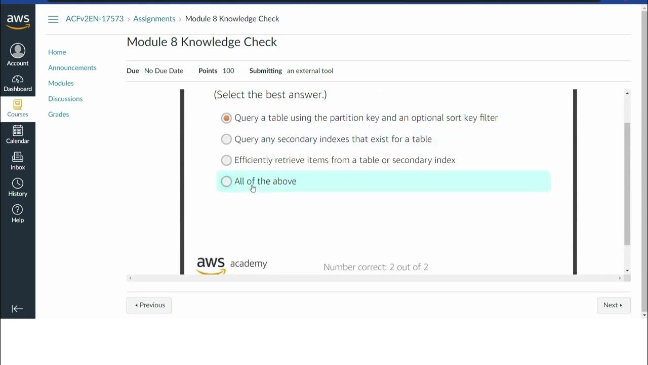 AWS Academy Cloud Foundation Module 8 Knowledge Check Answers #aws #