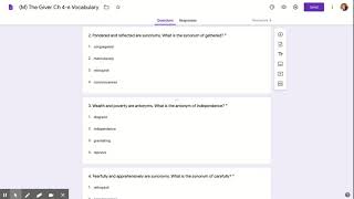 (M) The Giver Ch 4-6 Vocabulary - Google Forms