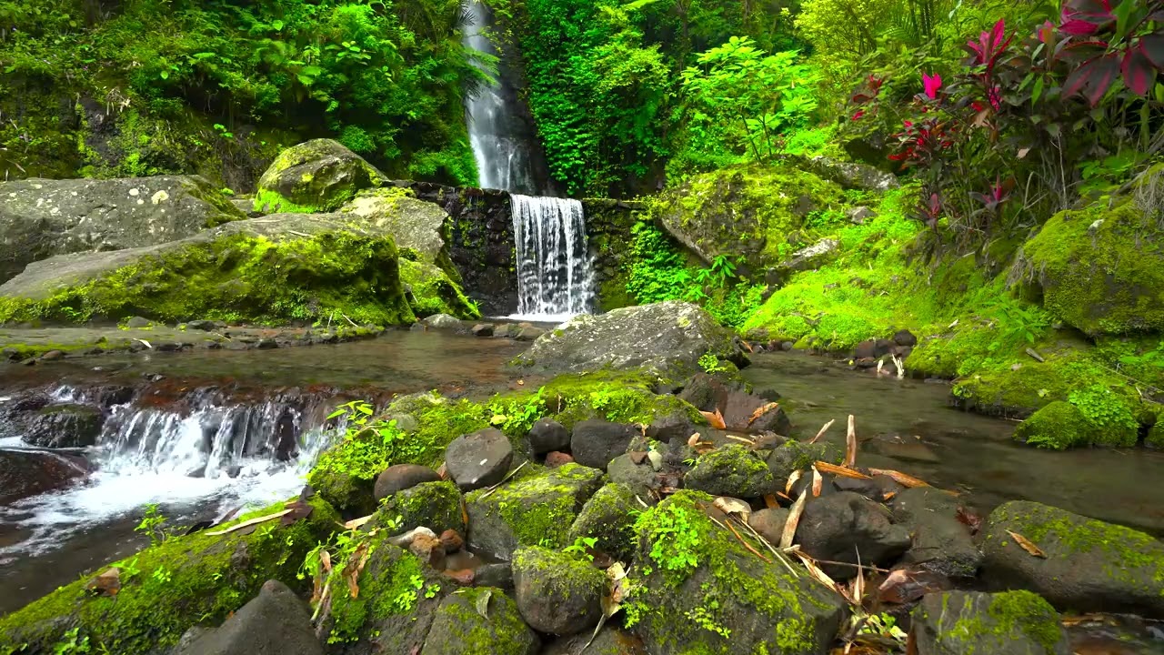 Beautiful 4K Waterfall Ambience with Piano | Meditation and Stress Release Nature Sounds