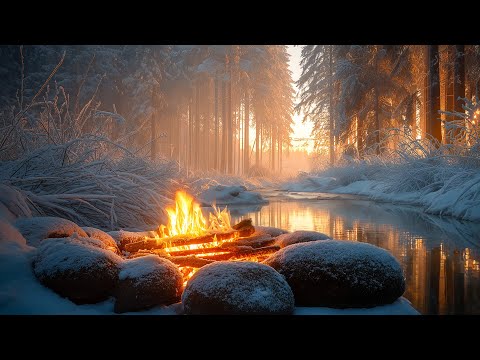 You Re Sitting By A Winter Campfire Forest Silence Warm Flames And A Calm River Flow 