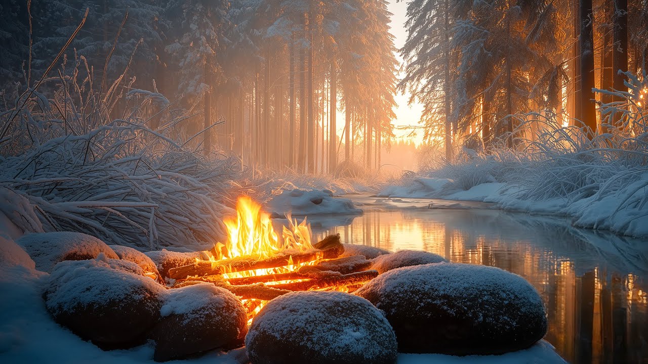 You’re Sitting by a Winter Campfire ❄️🔥 Forest Silence, Warm Flames and a Calm River Flow