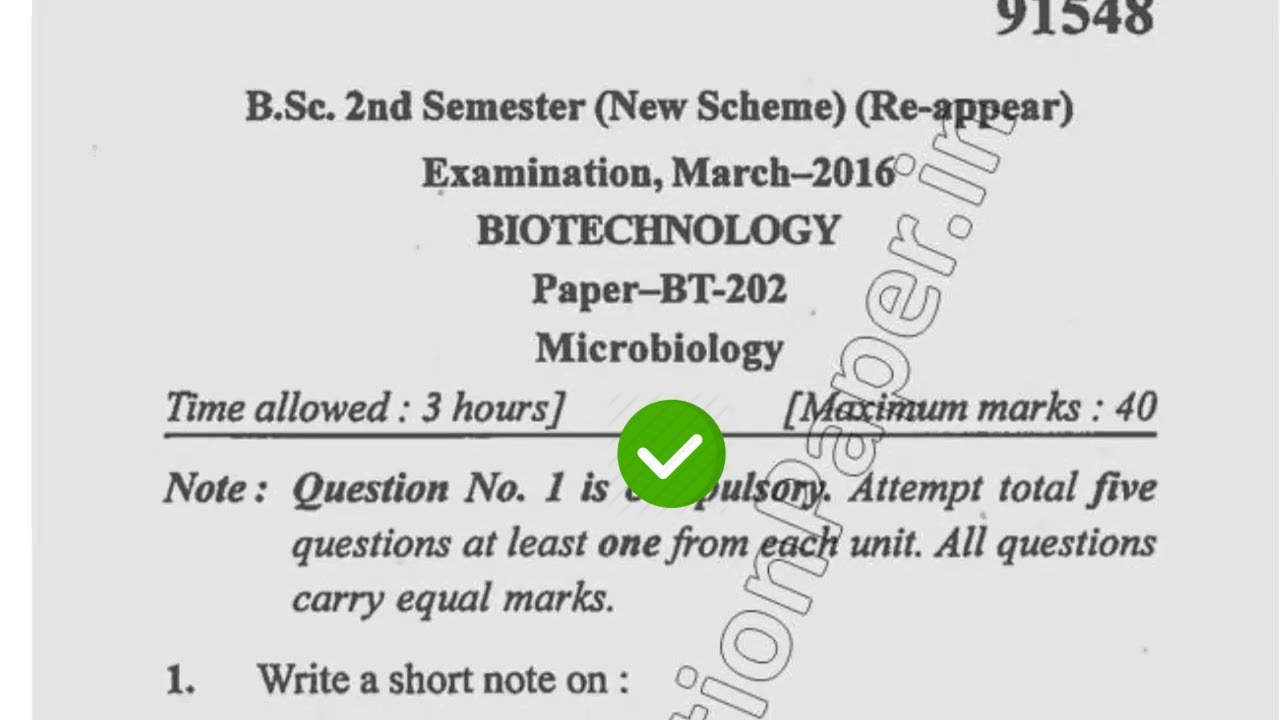 2016 Mdu BSc Biotech 2nd Sem Microbiology Reappear Question Paper - YouTube