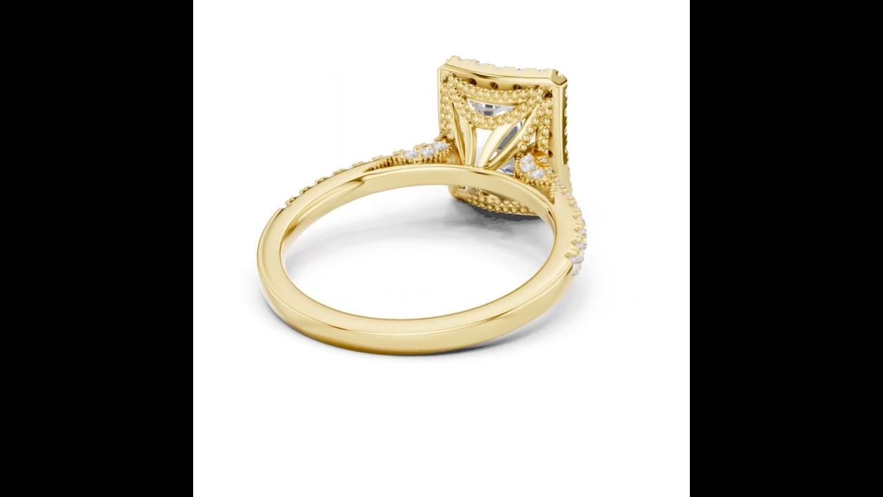 Vintage Inspired Emerald Cut Halo Wedding Ring