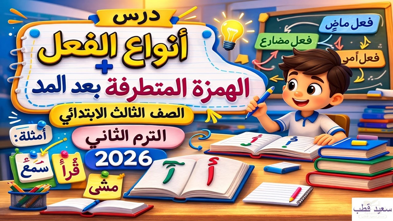 شرح أنواع الفعل + الهمزة المتطرفة بعد المد | الصف الثالث الابتدائي الترم الثاني