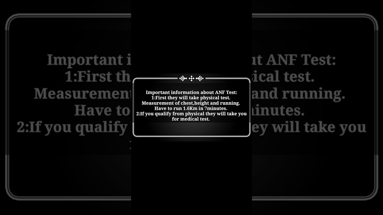 Important information about ANF physical test .short video