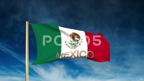 Mexico Flag Slider Style With Title. Waving In The Wind With Cloud Background