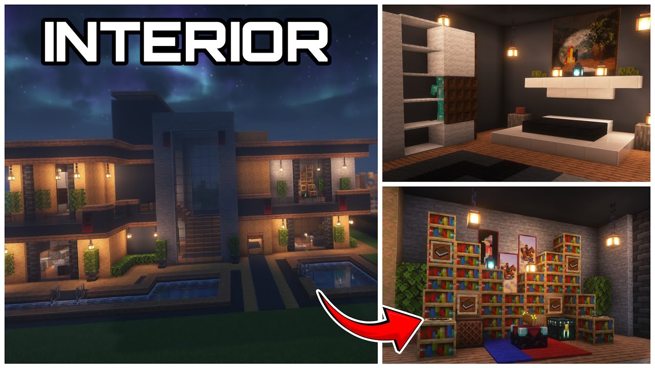 Large Modern House 🏡 ( Interior ) / Minecraft Tutorial #angrygameyt ...