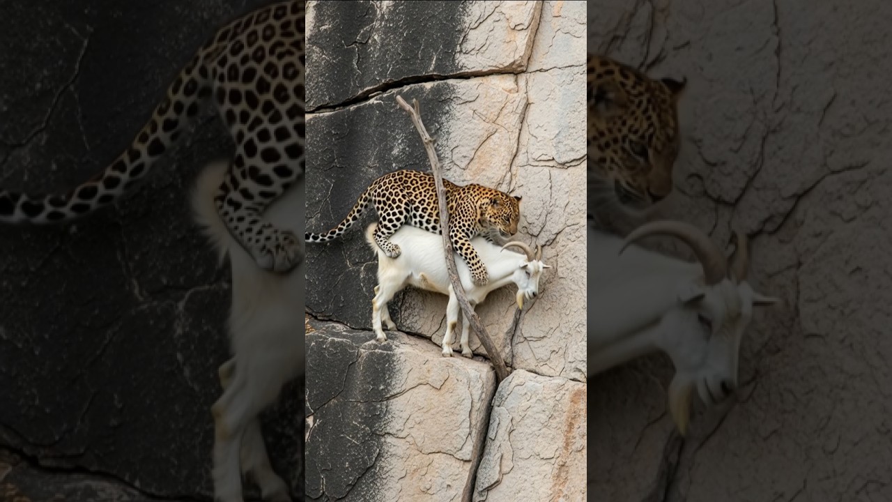Leopard vs Goat: Epic Mountain Climb Showdown! 