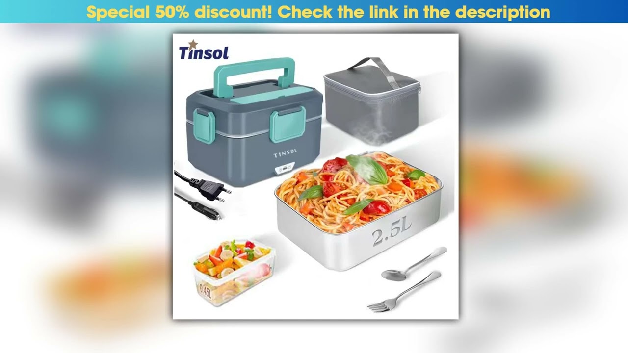 TINSOL New 35L Electric Heated Lunch Box No Water Refillable Food Heated Lunch Box Car Work Lunch
