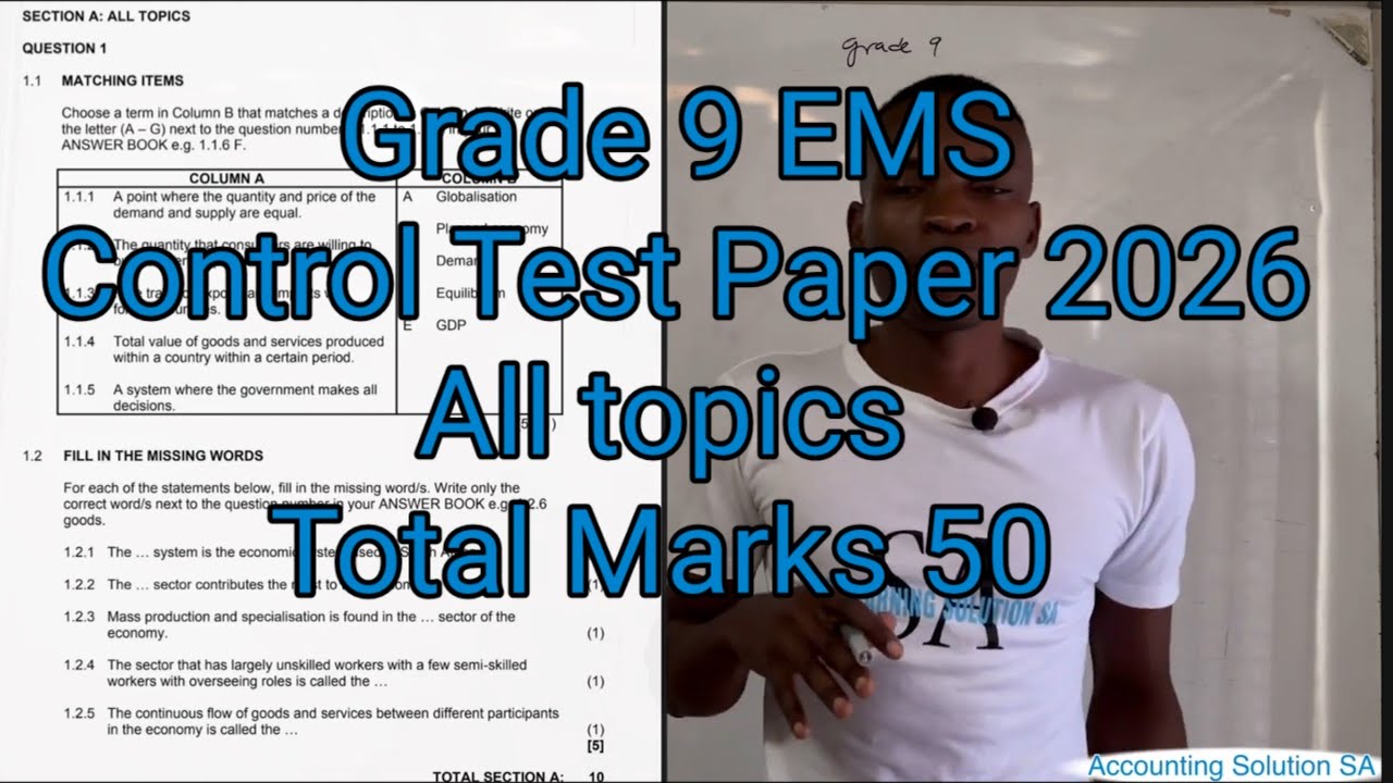 Grade 9 EMS Economics Management Sciences Term 1 | Test Paper for 2026 ...