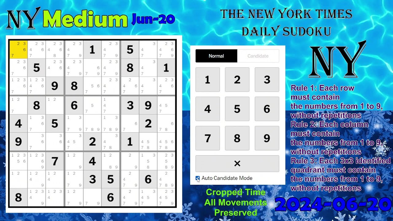 The New York Times Daily Sudoku 2024-06-20 Medium #summer #winter - YouTube