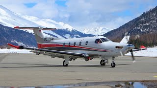 Majestic Swiss Alps: Pilatus PC-12 OE-ESM's Breathtaking Take-Off from Samedan