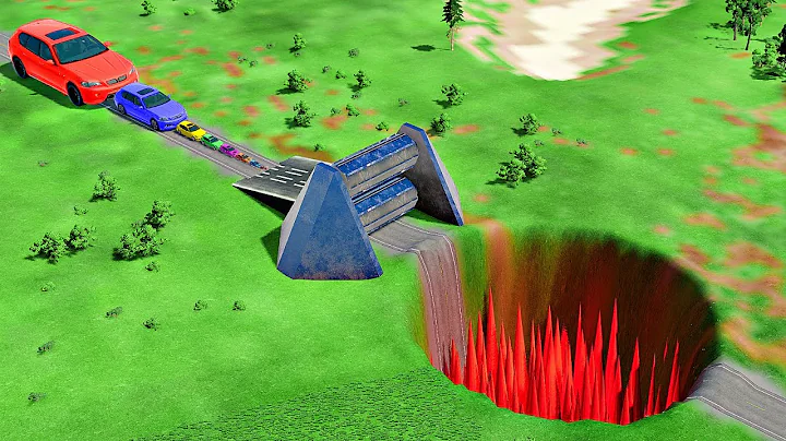 Giant & Small Cars vs Giant Spiked Pit Trap vs Giant Spinning Roller - BeamNG.Drive