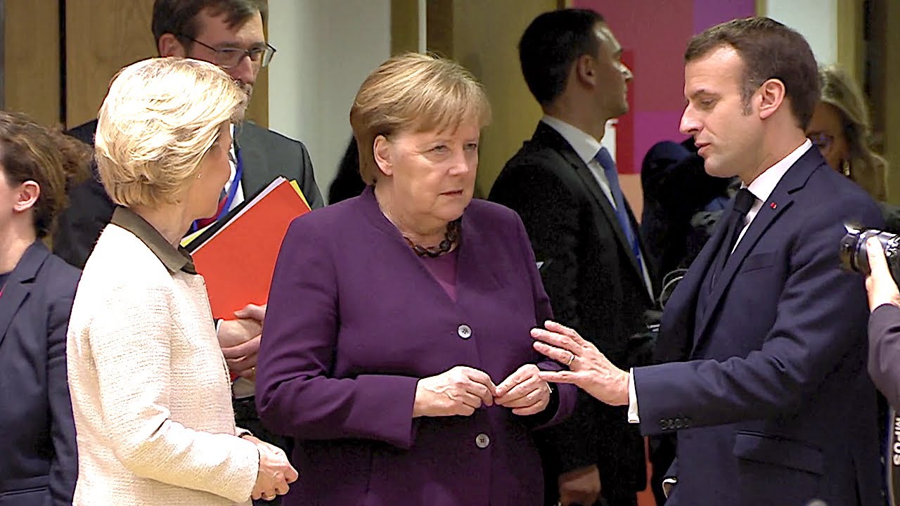 20.02.2020 - Angela Merkel, Ursula von der Leyen, Emmanuel ...