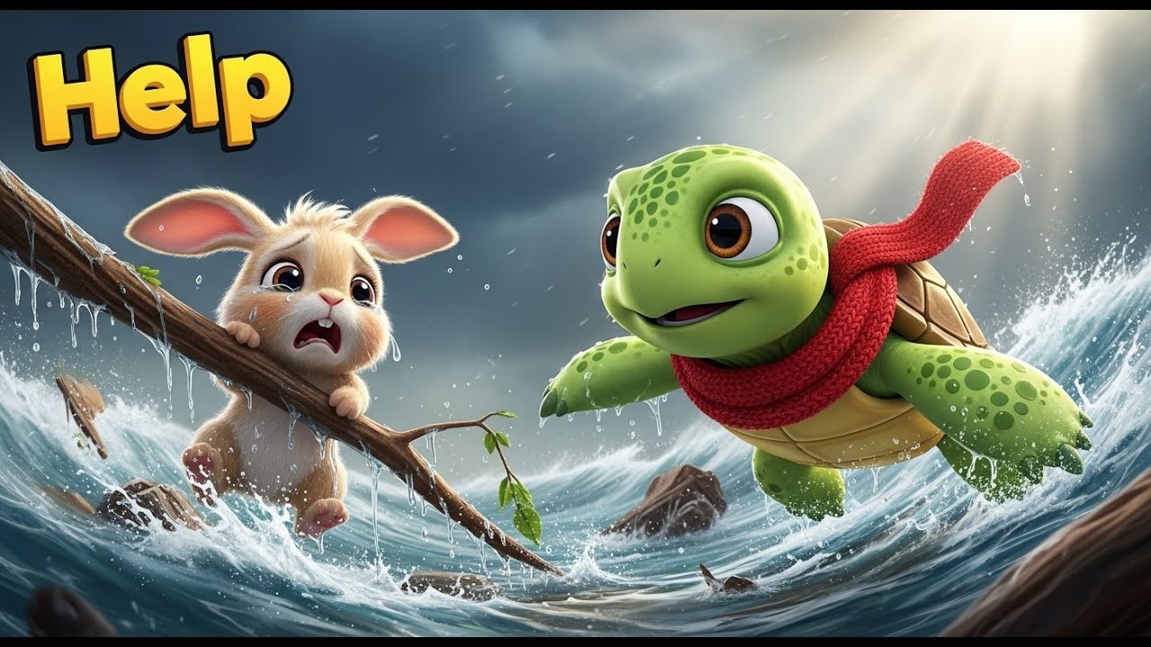 Baby turtle Maki rescues baby rabbit from flash flood. A Heartwarming Forest Rescue Story 🌨🌩