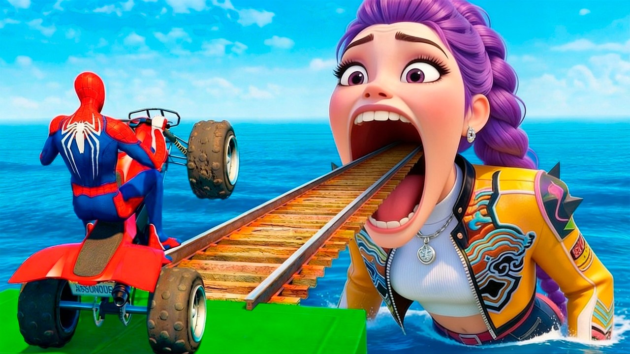 SPIDER MAN against RUMI on Motorcycle in RAINBOW SPIDERS BRIDGE - GTA MULTIVERSE??!