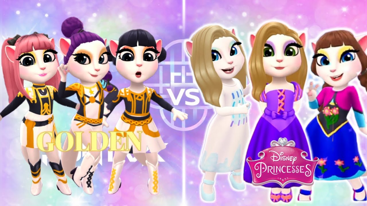 🤴😈🎶 Huntrix golden vs princess rapunzel, Elsa, Anna cosplay | angela glamz