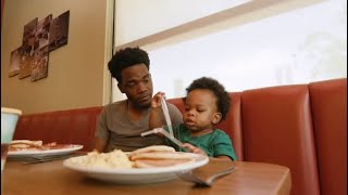 Dad, baby who went viral last week now starring in Denny's commercial