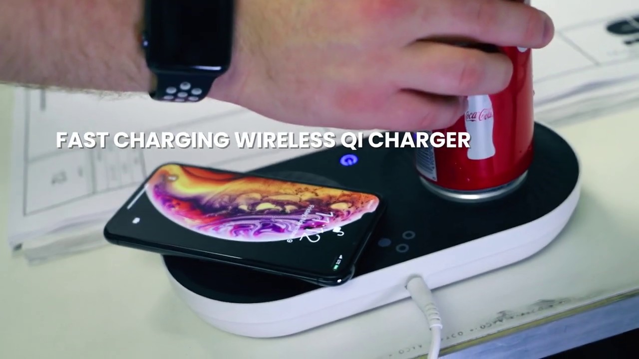 3-in-1 Qi Wireless Charging Pad with Mug Warmer & Can Cooler