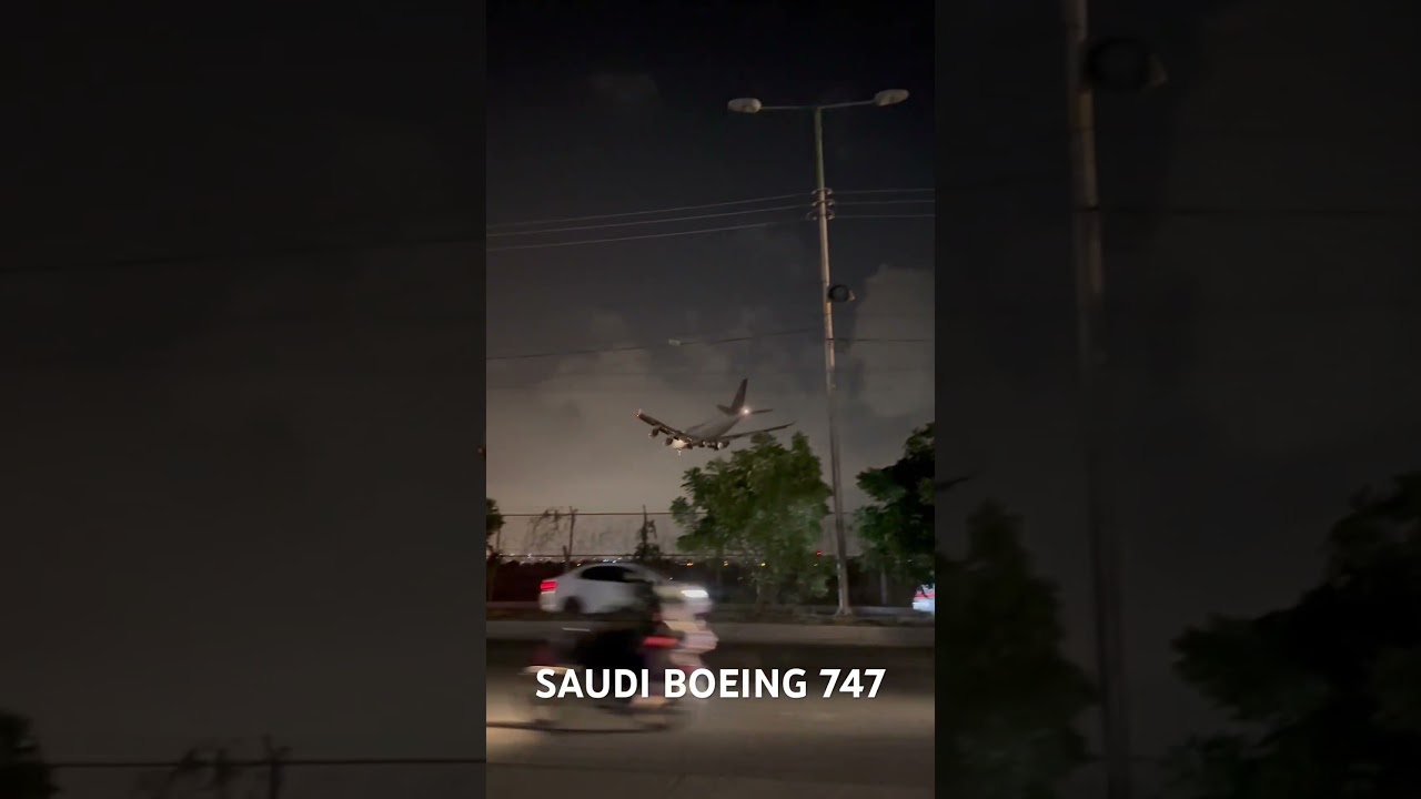 Saudi Airlines Boeing 747 landing at Jinnah International Airport Karachi. 