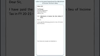 Letter to Accounts Dept to Adjust Income Tax from Salary #youtubeshorts @lettersapplications