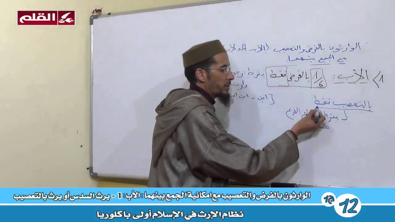 نظام الإرث في الإسلام 12الوارثون بالفرض والتعصيب مع امكانية الجمع بينهما:الأب1يرث السدس أوبالتعصيب