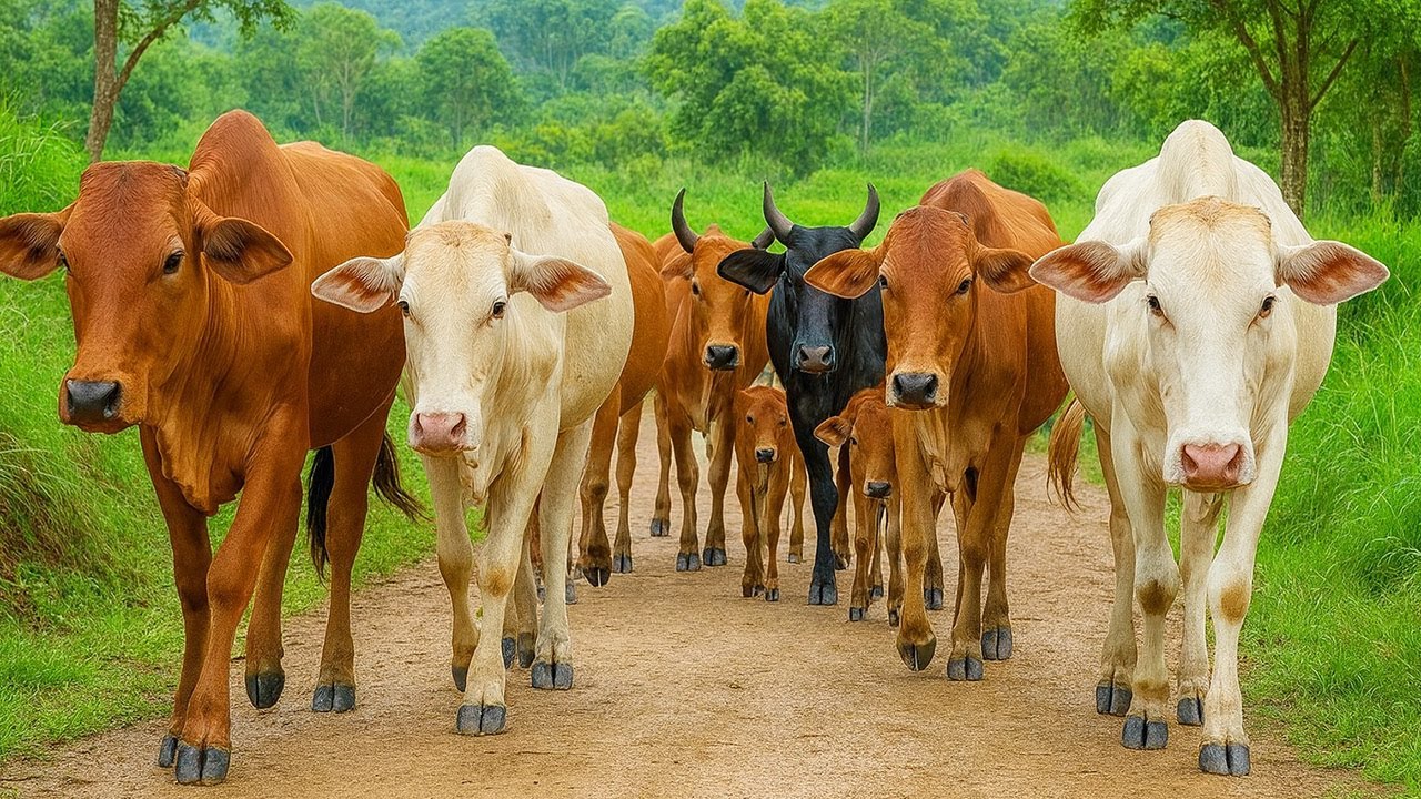 Funny Farm Animal Video – Cow Sounds in the Field Calling Friends to Roam