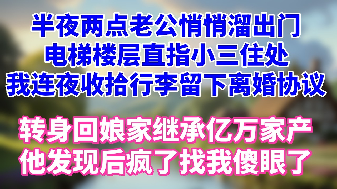 半夜两点老公悄悄溜出门，电梯楼层直指小三住处，我连夜收拾行李留下离婚协议，转身回娘家继承亿万家产，他发现后疯了似的找我