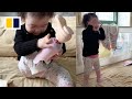 2-year-old girl puts on prosthetic leg for first time