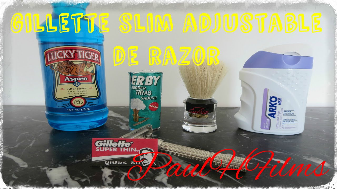 Gillette Slim Adjustable DE Razor - Derby Shaving Soap - YouTube