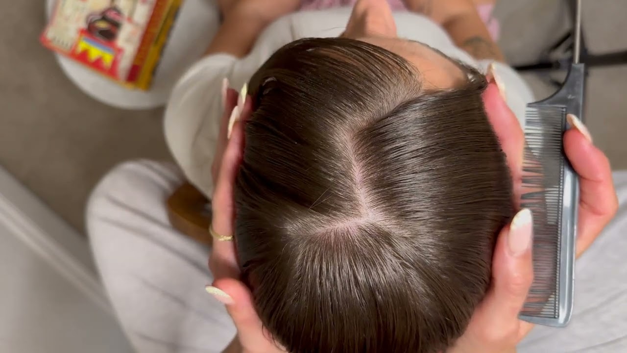 ASMR Parting Attention to Detail - Hair Styling with Pin Brush, Scalp focused
