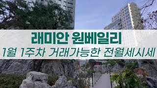 25년 시작. 1월1주차) 현재 래미안원베일리 거래가능한 전/월세 가격입니다.