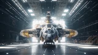Space Station Hangar. Light Cruiser With EMP. Sci-Fi Ambiance for Sleep, Study, Relaxation
