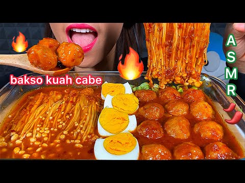 MAKAN BAKSO KUAH CABE JAMUR ENOKI TELUR *EATING SPICY MEATBALL ENOKI MUSHROOMS EGG ASMR Sounds