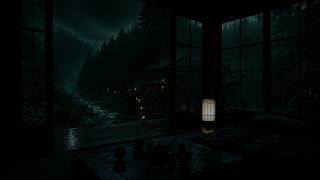 Garden Pond Cabin Rain Sounds 🌧 (No Ads) | Quiet Dark Bedroom Ambience for Deep Sleep