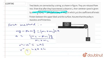 Two blocks are connected by a string, as shown in figure. They are released from rest. Show that...