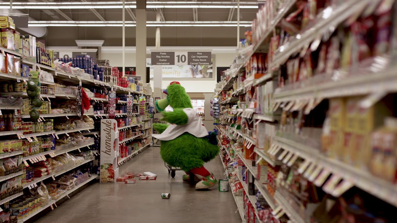 The Phillies Phanatic Stocking Shelves at GIANT Food Stores in the