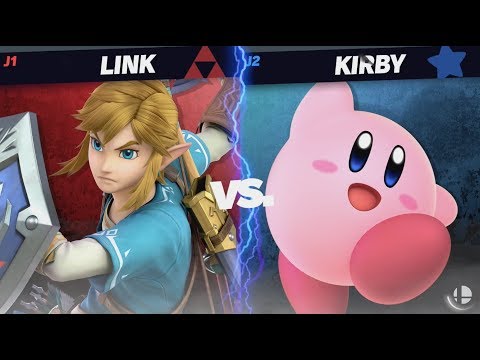 YouTube thumbnail: "Link vs Kirby" Super Smash Bros Ultimate (Nintendo Switch) Gameplay en español [1080p/60fps]