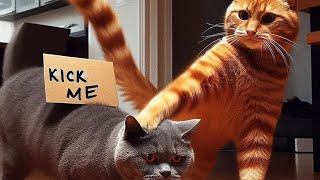 The Gray Cat Was Teased By The Orange Cat