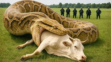 Brave Heroes Save Frightened White Cow from Giant Python Attack After a Traffic Accident 🐄🐍