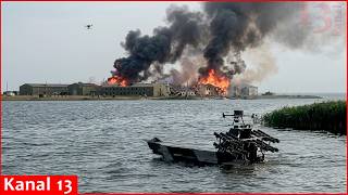 Ukraine hits Russian Forces on the Dnipro River with floating drone aircraft carrier