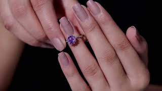Real Amethyst Solitaire Ring in Lotus Basket Setting