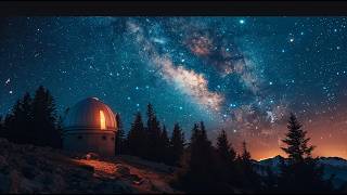 Mountain Observatory Ambience 🔭 Starry Night, Warm Lamplight & Gentle Piano | Sleep, Study, Relax