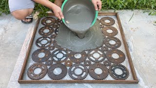 Recycled Metal Gears and Cement - How to make an outdoor coffee table from metal gears and cement