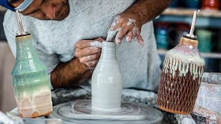How to throw an Oil Bottle or Skinny Necked Pieces on the Pottery Wheel!