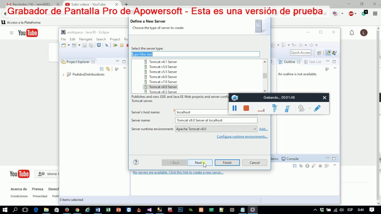 Configurar Apache Tomcat 8 y eclipse neon - YouTube