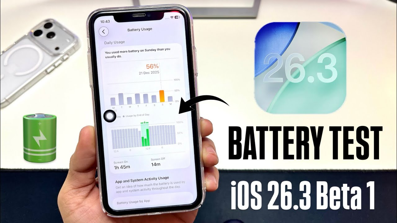 iOS 26.3 Beta 1 Battery Test & Battery Drain Review - YouTube