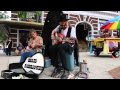Chris Rodrigues and Abby the Spoon Lady Busking in Asheville, NC