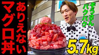 【大食い】完食者ゼロの衝撃マグロ丼5.7kgにぞうさんパクパクが挑戦！大トロ、ネギトロ、赤身などあらゆる部位を食べまくる【大胃王】【MUKBANG】【デカ盛りハンター】【モッパン】