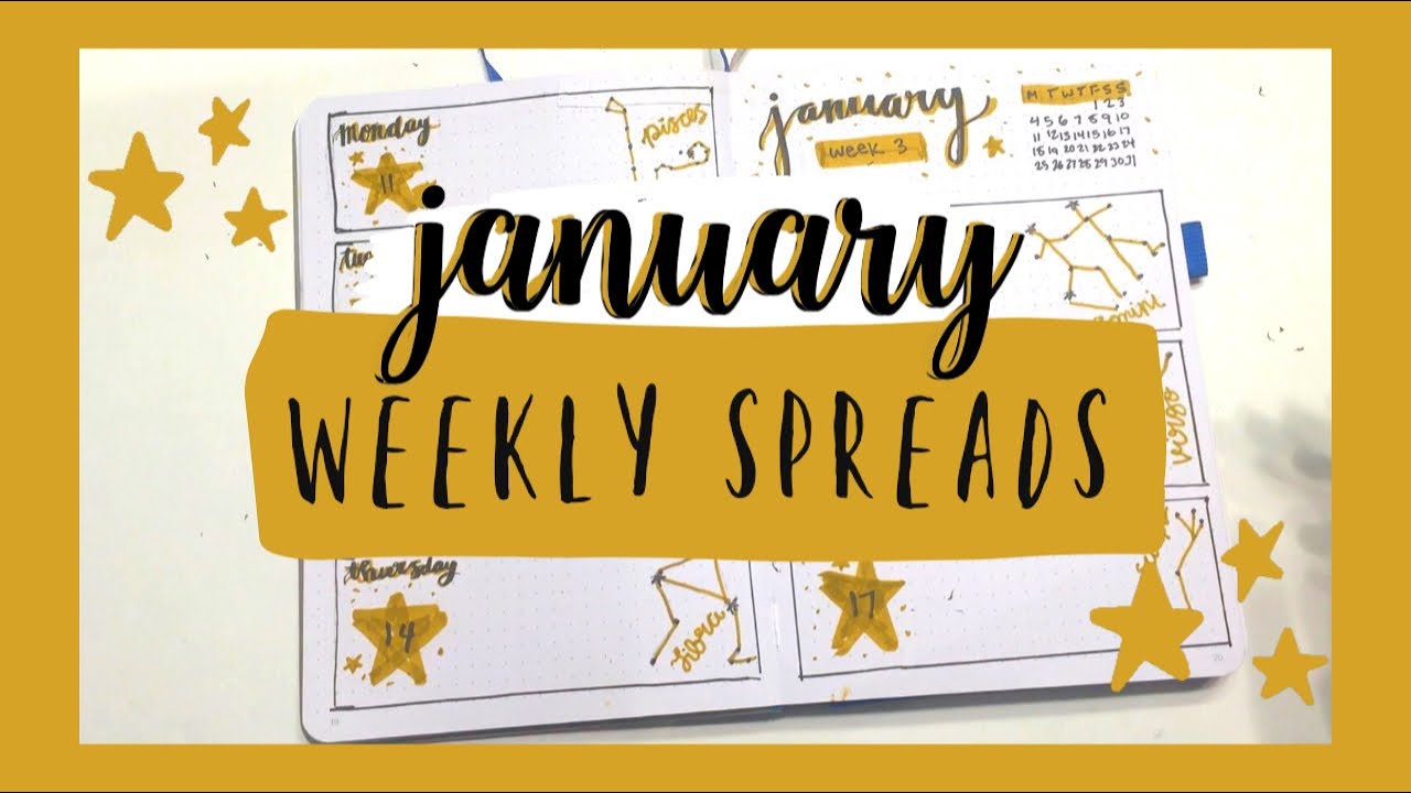 setting up my january weekly spreads 2021! | constellation bullet journal theme
